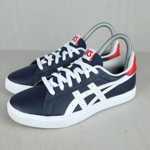 Asics Tiger White Blue Leather Sneakers Size 4 Youth Boys Girls EUC